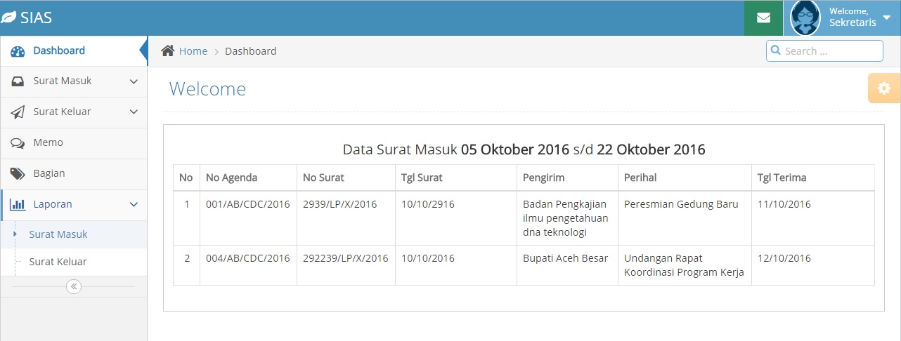 Aplikasi Sias Sistem Informasi Arsip Surat Lensakom