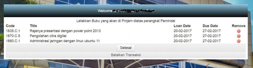 Aplikasi LMS - Halaman pembacaan Identitas Buku dari perangkat RFID