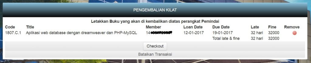 Aplikasi LMS - Data Hasil Pemindai RFID Buku yang dikembalikan 